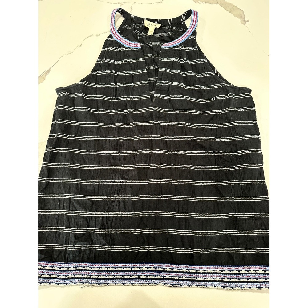 Soft Joie Black White Stripe Embroidered Halter Neck Tank Top Womens Size Small